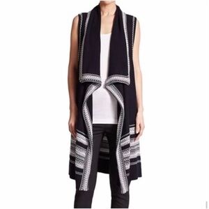 Vince Black and White Open Front Sweater Vest Size XS